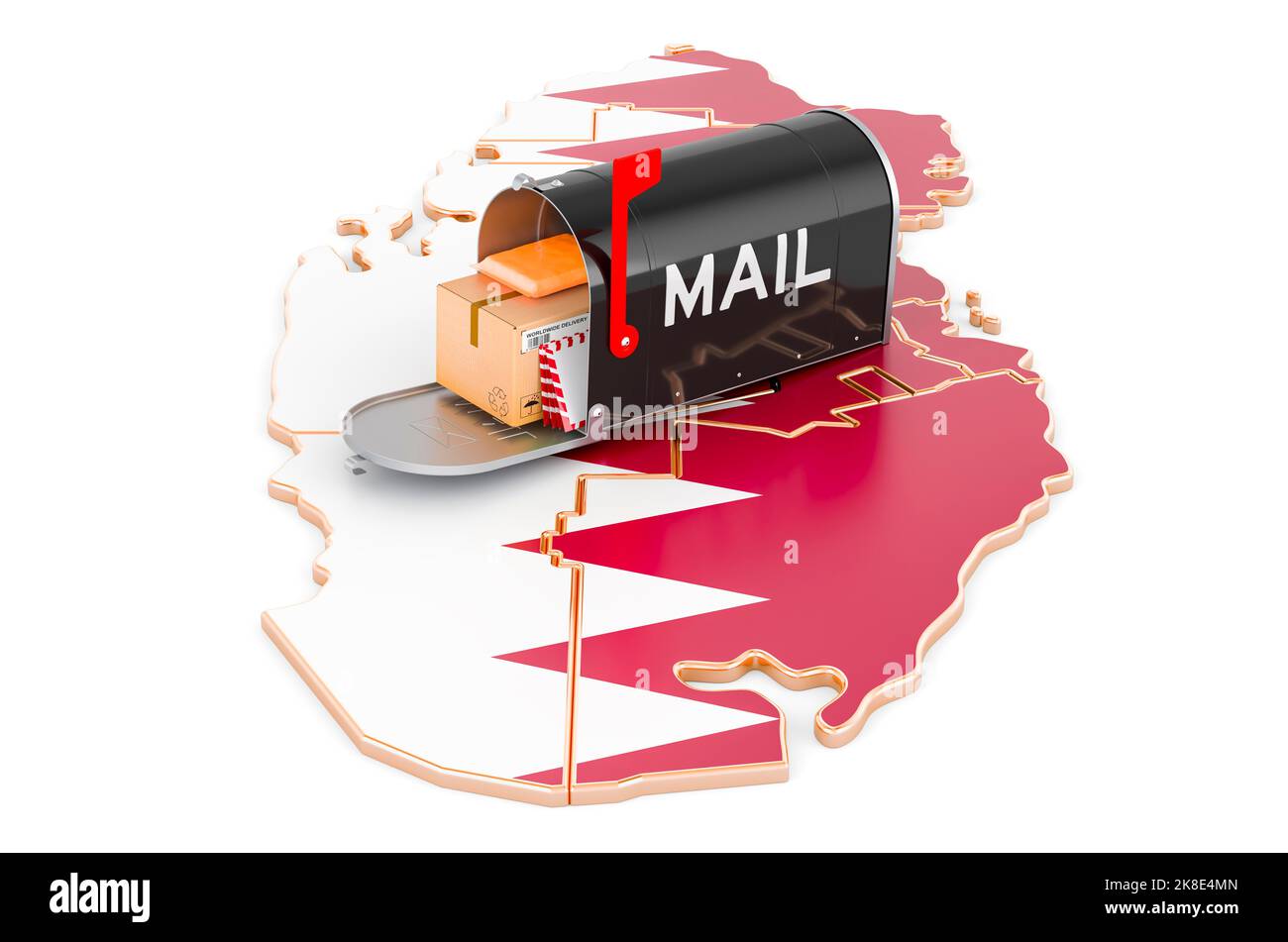 Mailbox on the Qatari map. Shipping in Qatar, concept. 3D rendering