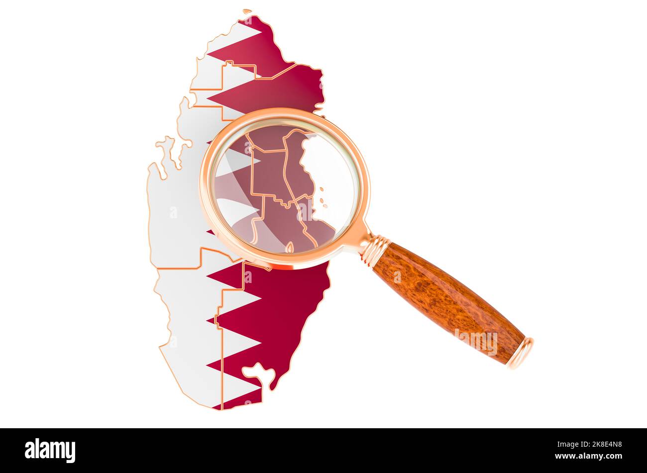 Qatar under magnifying glass, analysis concept, 3D rendering isolated