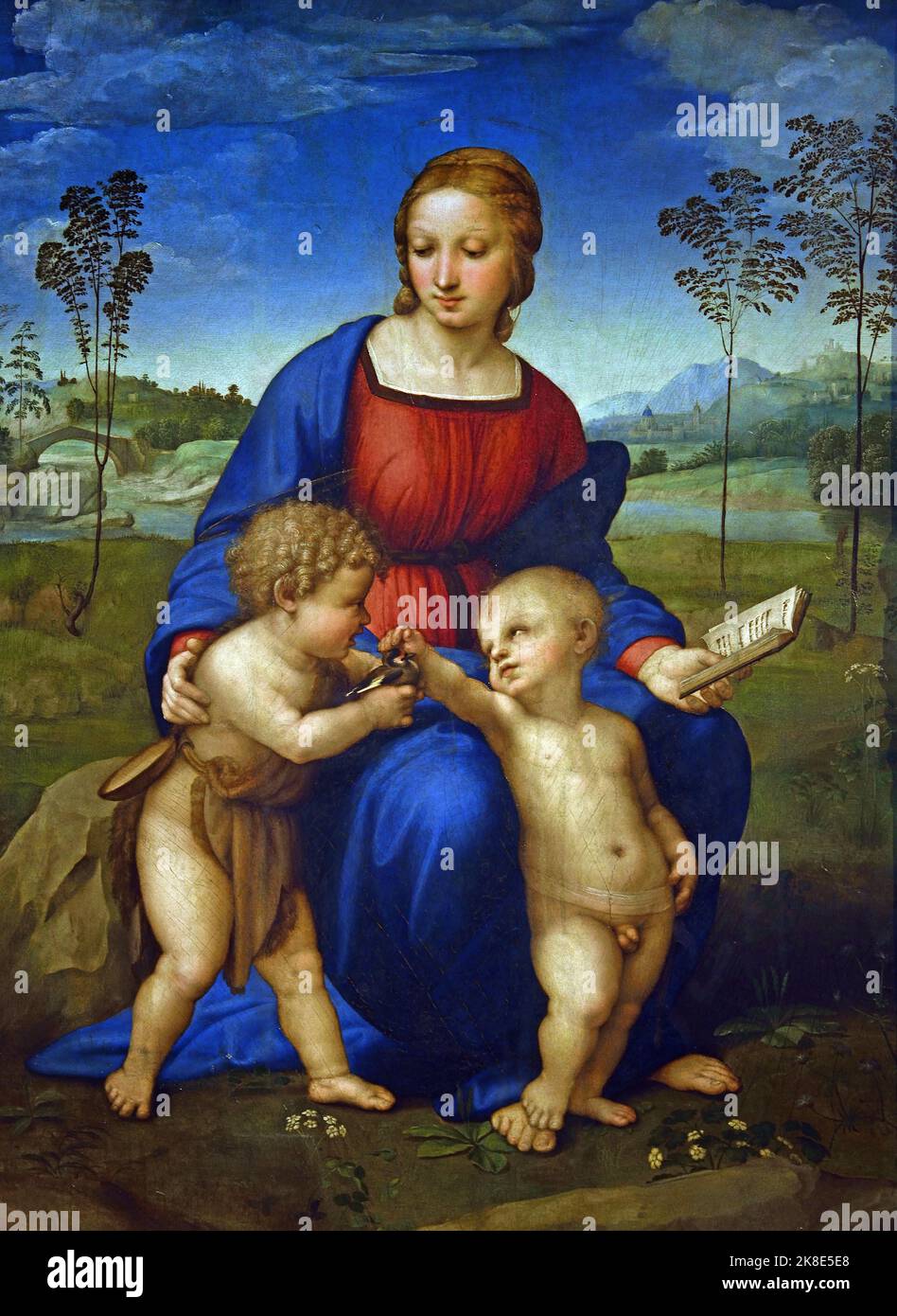 Mary, Christ and the young John the Baptist, known as the “Madonna of the Goldfinch” Raffaello Sanzio (Urbino 1483 – Roma 1520) , Florence, Italy. (  Raphael’s Florentine period (1504-1508), during which he was able to study the great masters of Florence and also to work for some of the more important merchant families ) Stock Photo