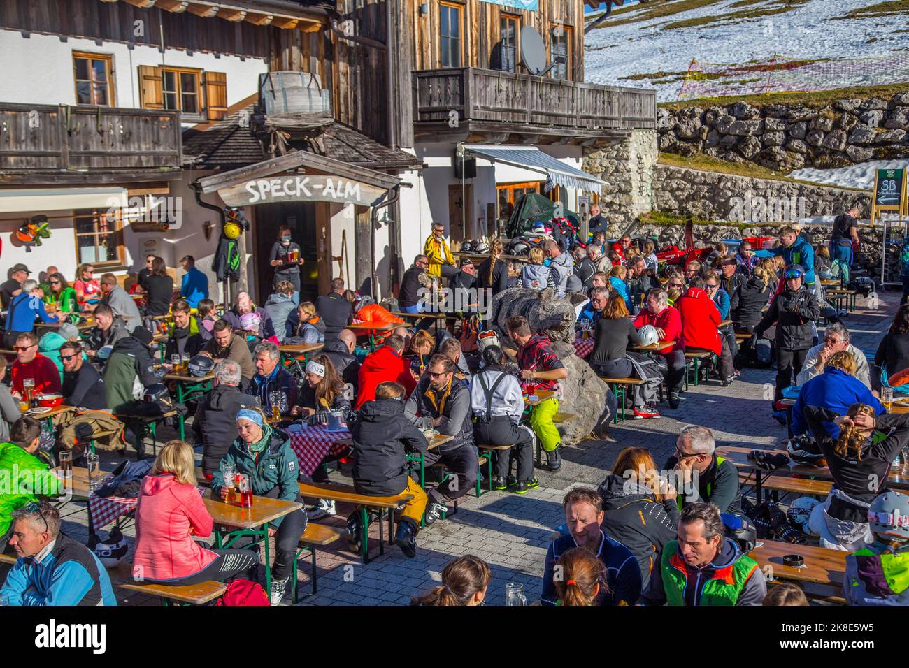 Speck-Alm mountain inn and apres-ski hut, Sudelfeld ski area, Bayrischzell, Upper Bavaria Stock Photo