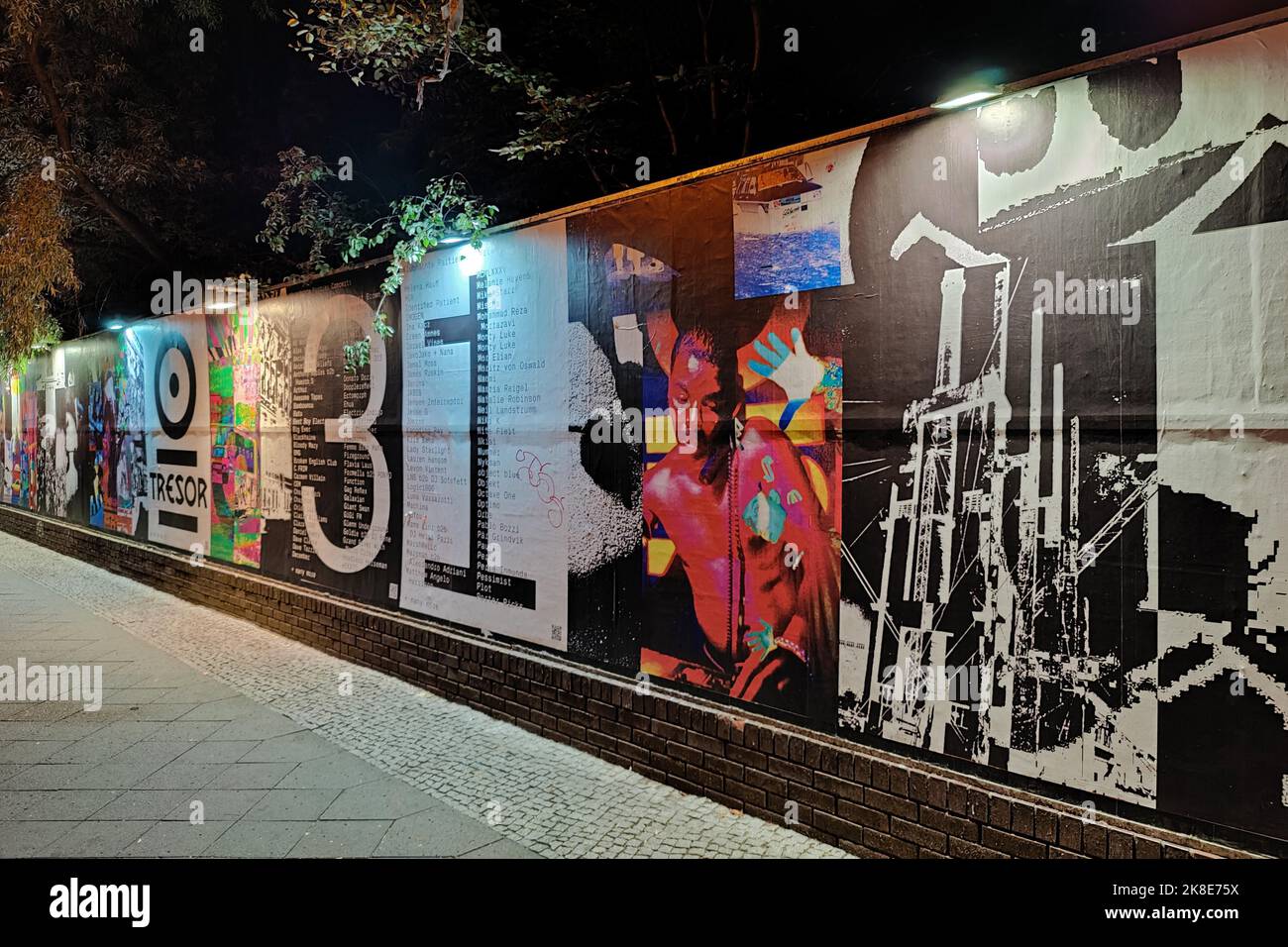 Illuminated wall at the techno club safe at night, Koepenicker Strasse, Berlin Mitte, Berlin, Germany Stock Photo