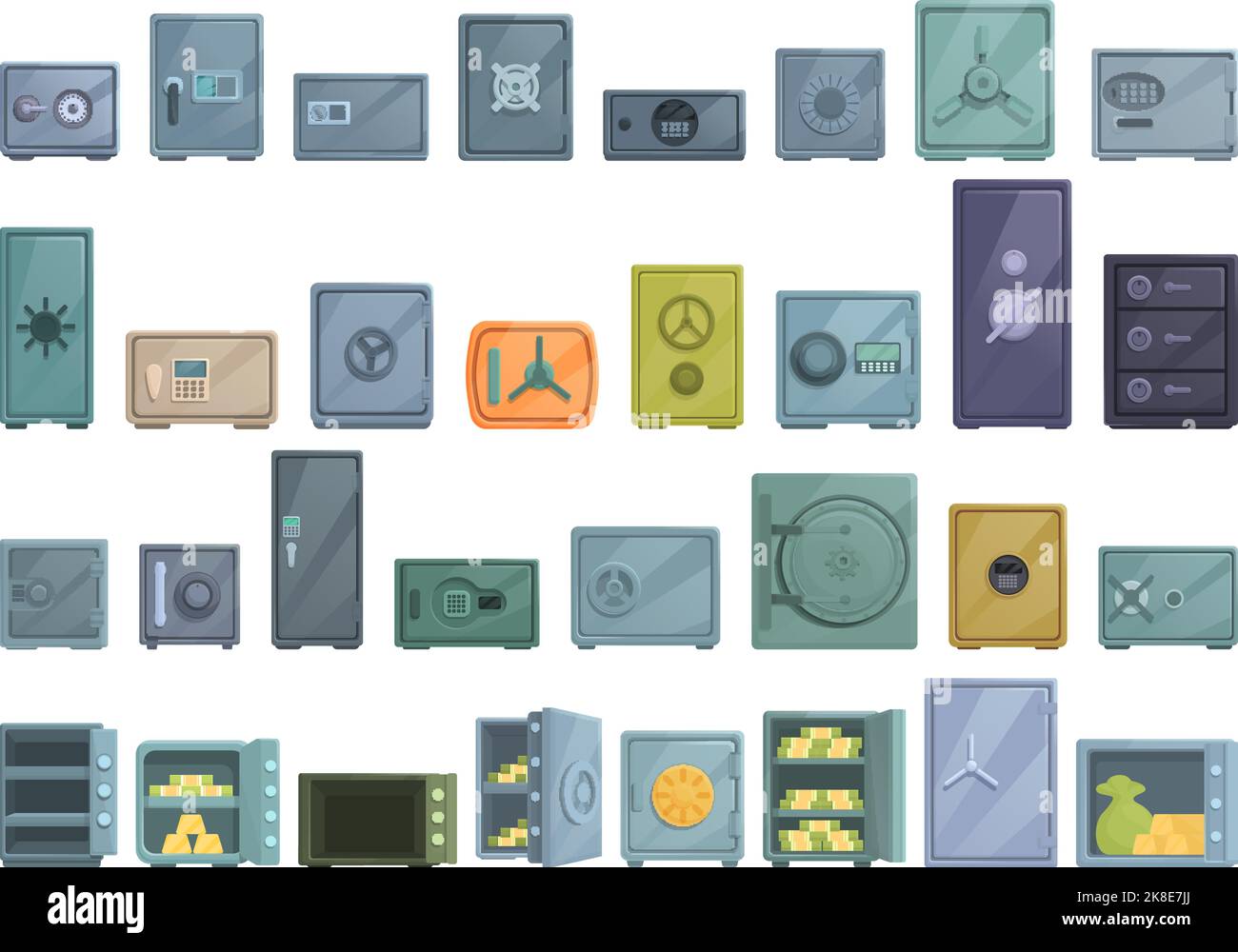 Deposit box icons set cartoon vector. Safe bank. Money closed Stock ...