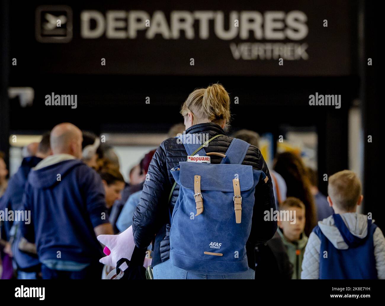 2022-10-23 09:25:49 MAASTRICHT - Travelers at Maastricht Aachen Airport. Schiphol buys itself from Limburg airport for 4 million euros. ANP ROBIN VAN LONKHUIJSEN netherlands out - belgium out Stock Photo