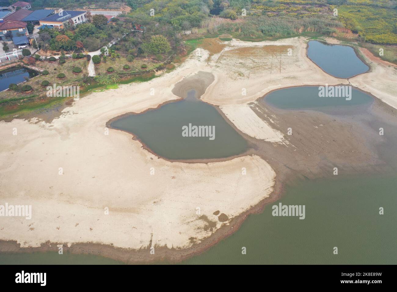 NANJING, CHINA - OCTOBER 23, 2022 - Aerial photo shows a dry reservoir ...