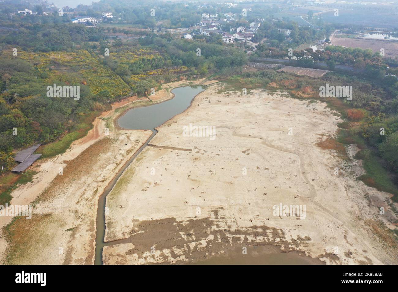 NANJING, CHINA - OCTOBER 23, 2022 - Aerial photo shows a dry reservoir ...
