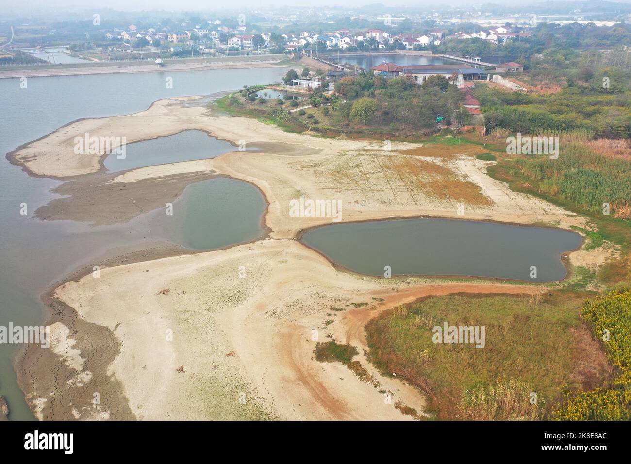 NANJING, CHINA - OCTOBER 23, 2022 - Aerial photo shows a dry reservoir ...