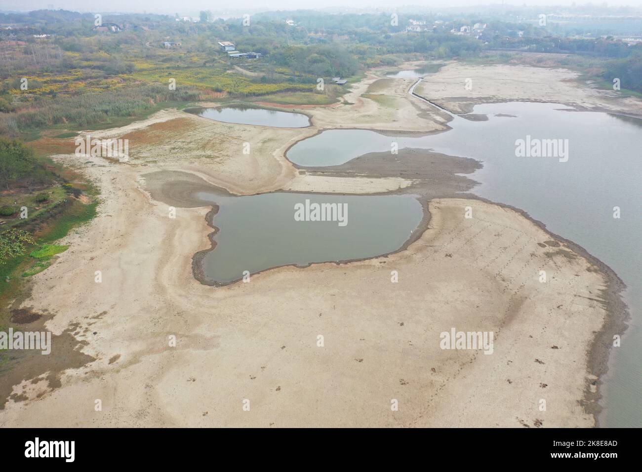 NANJING, CHINA - OCTOBER 23, 2022 - Aerial photo shows a dry reservoir ...