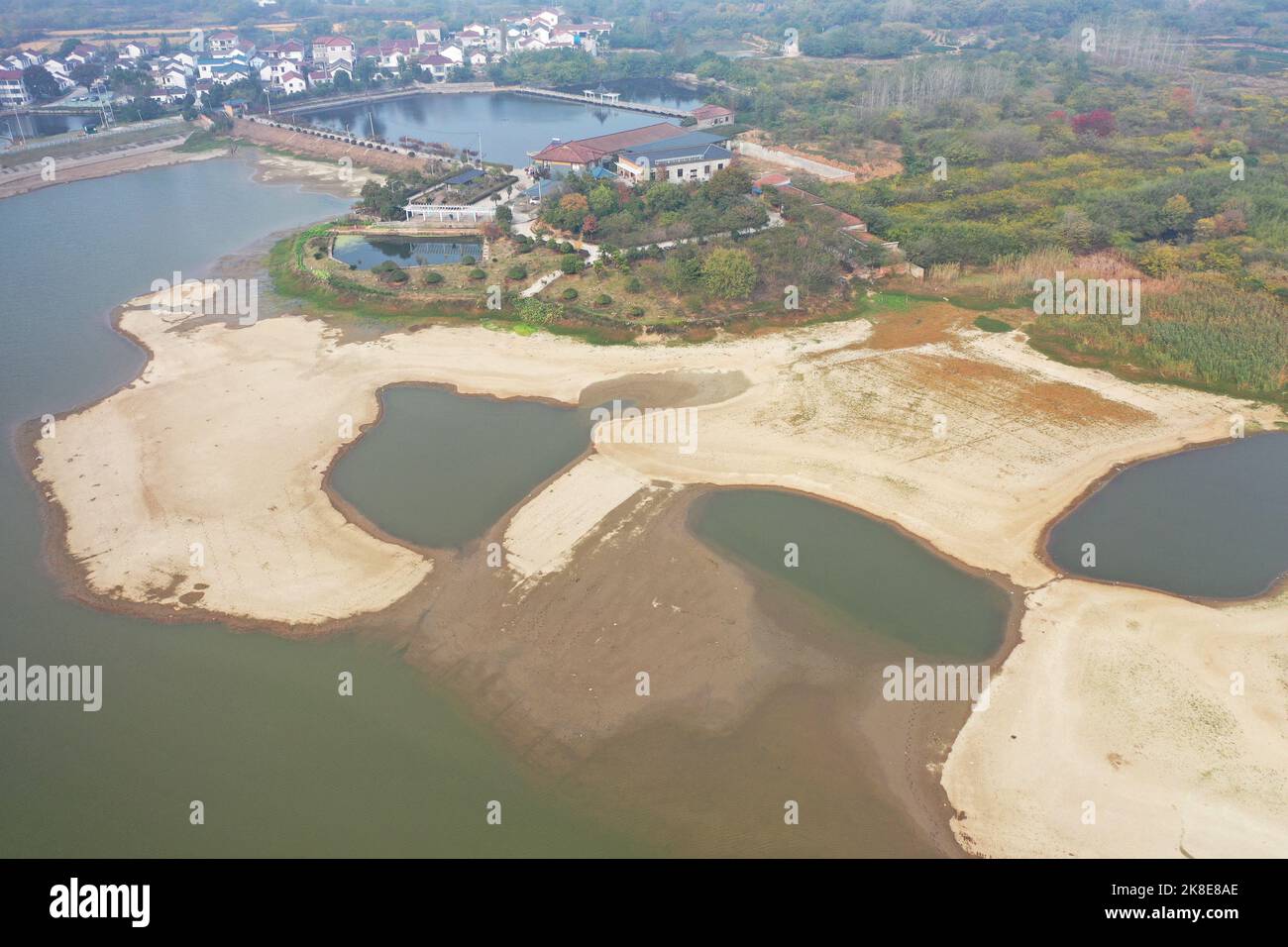 NANJING, CHINA - OCTOBER 23, 2022 - Aerial photo shows a dry reservoir ...