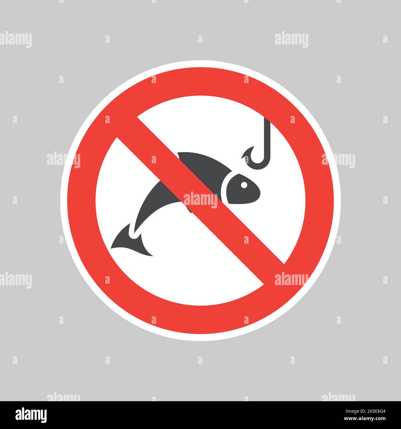 No fishing red prohibition sign. Do not fish vector sticker. Stock Vector