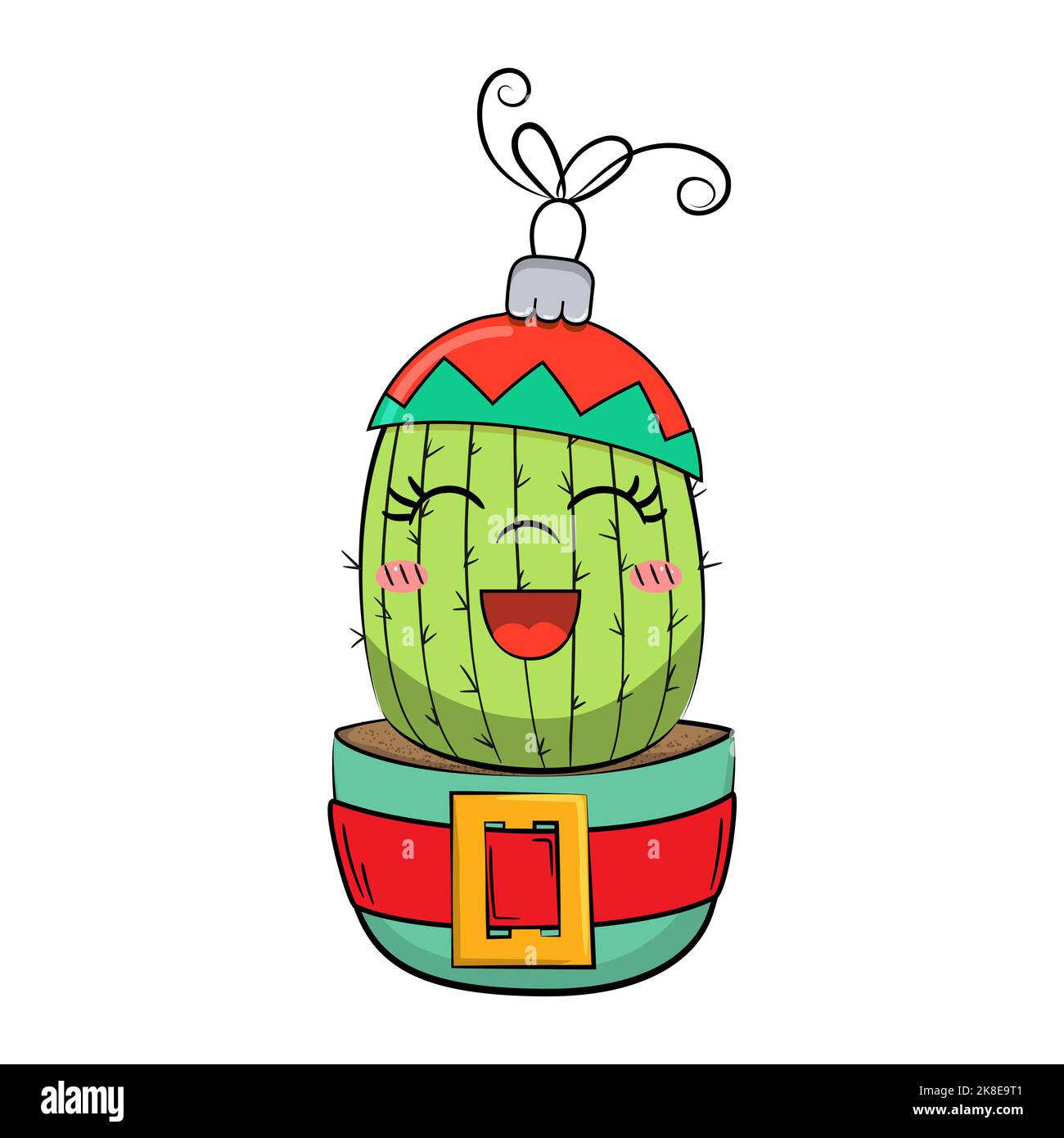 Cute cartoon Merry Christmas cactus. Vector Stock Vector Image &