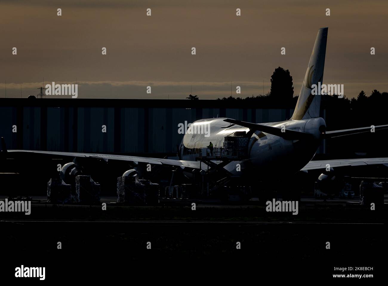 2022-10-23 09:41:31 MAASTRICHT - A cargo plane at Maastricht Aachen Airport. Schiphol buys itself from Limburg airport for 4 million euros. ANP ROBIN VAN LONKHUIJSEN netherlands out - belgium out Stock Photo