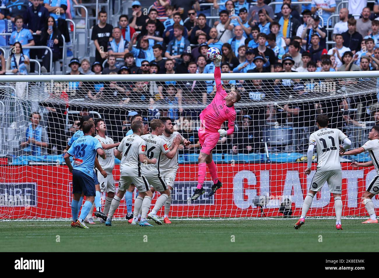 23rd October 2022; Allianz Stadium, Sydney, NSW, Australia: A-League football Sydney FC versus Adelaide United : Joe Gauci of Adelaide United punches clear from a Sydney FC cross into the box Stock Photo