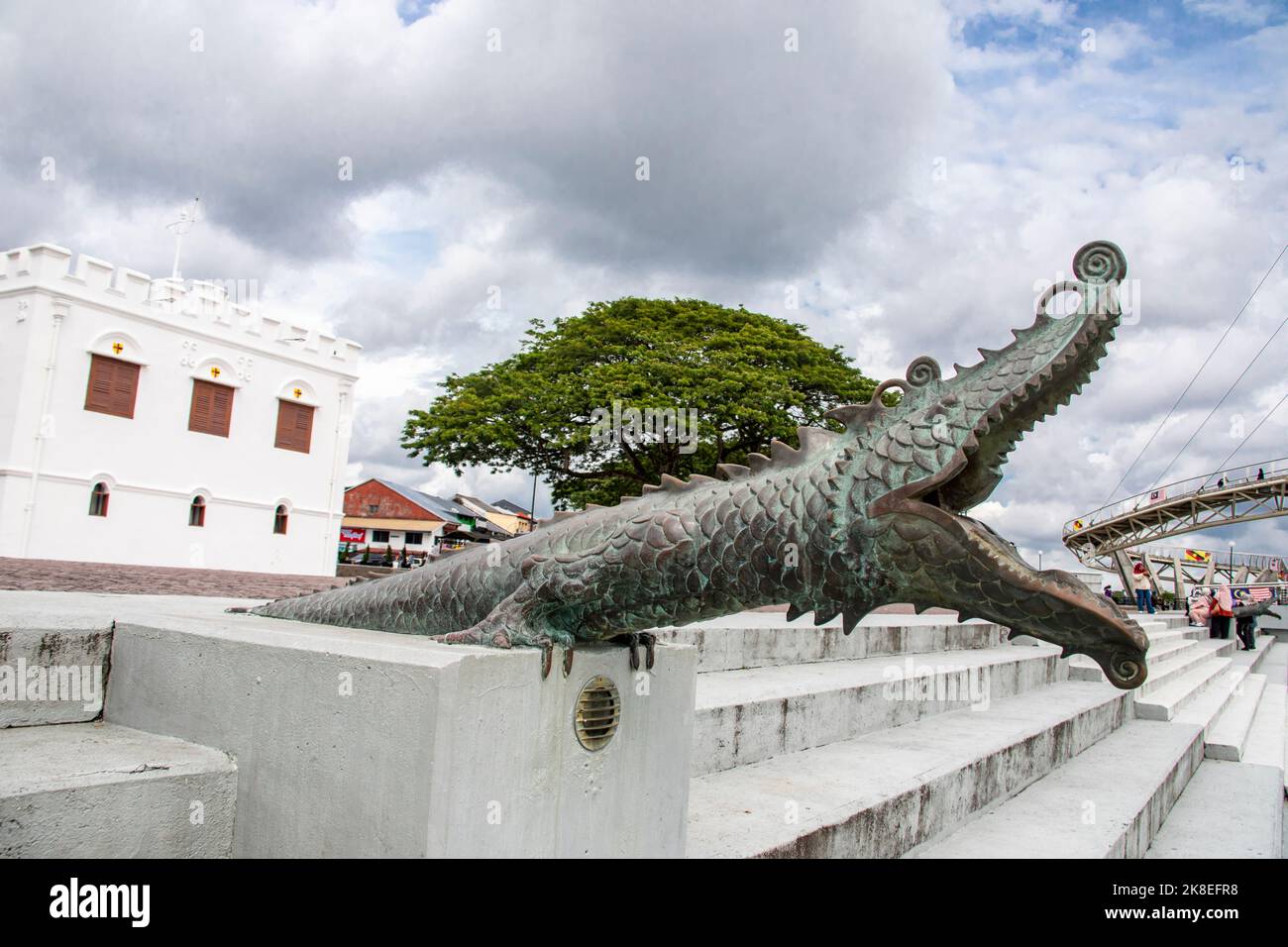 Kuching Malaysia Sep 3rd 2022Bronze stylized crocodile sculpture At