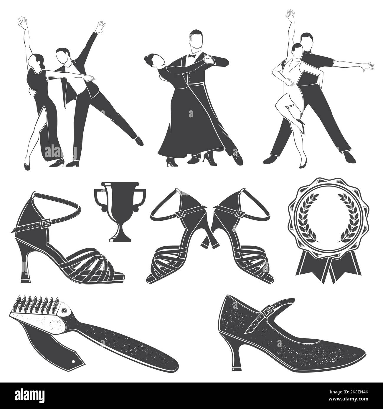 Set of Ballroom dance sport icon silhouette. Concept for shirt or logo