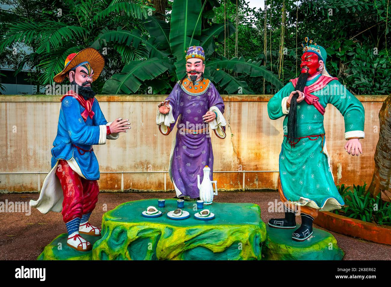 Statues of Chinese Heroes Pledge Brotherhood in Peach Garden at Haw Par
