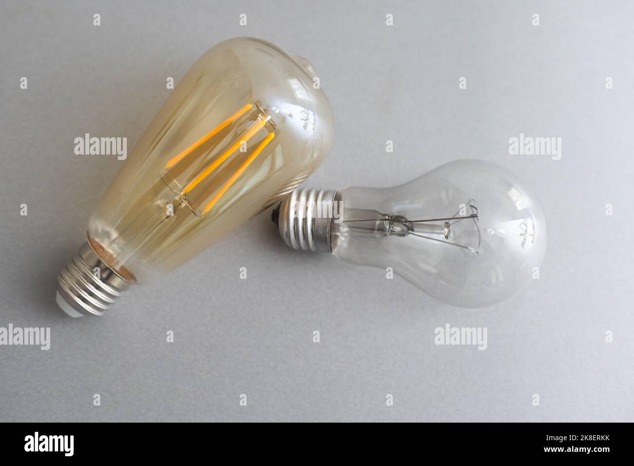 Alternative technology concept . Bulb and Fluorescent bulb comparing