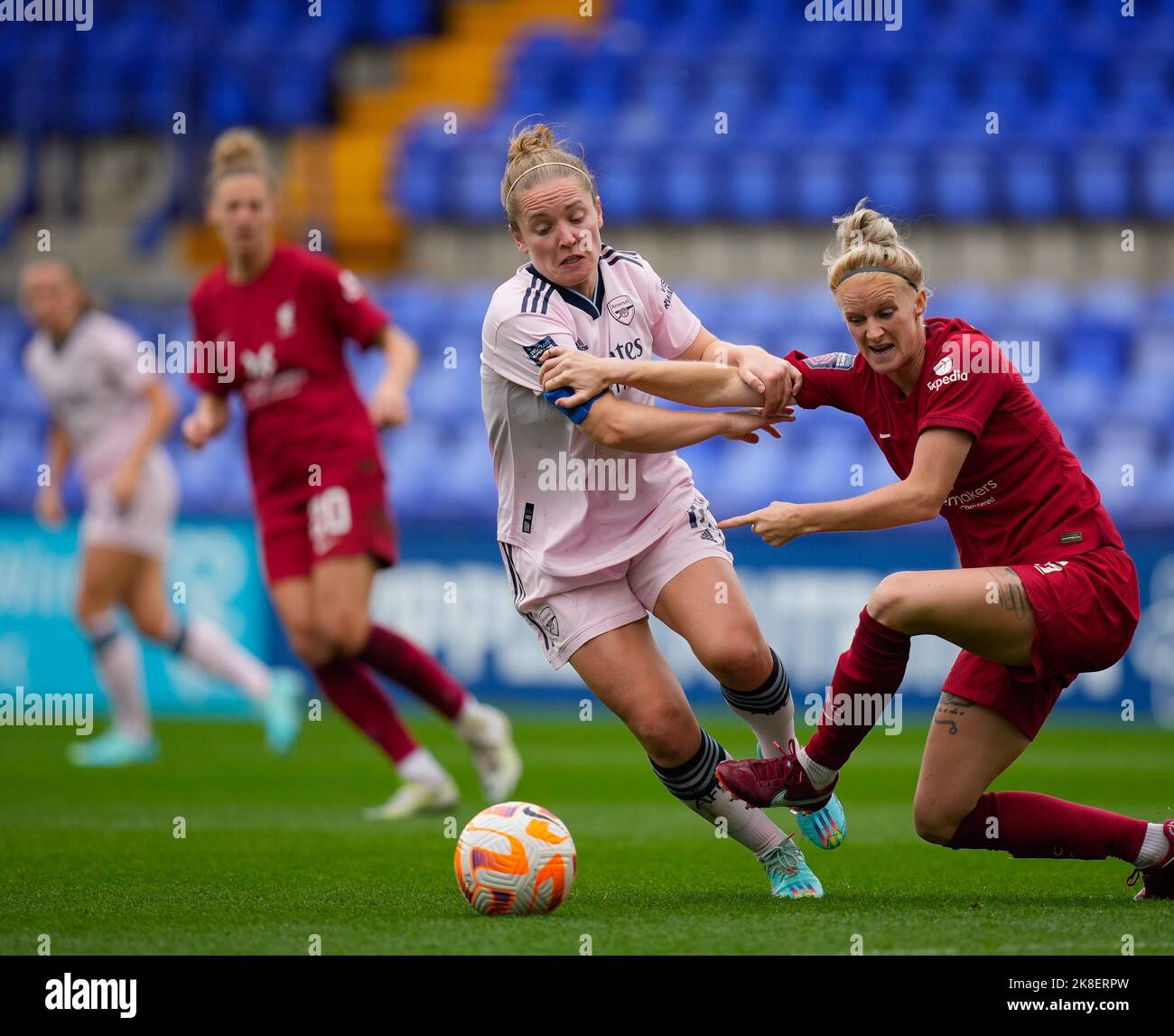 Liverpool, UK. 23rd Oct, 2022. Liverpool, England, October 23rd 2022: Jasmine Matthews (6 Liverpool) and Kim Little (10 Arsenal) battle for the ball during the Barclays Womens Super League football match between Liverpool and Arsenal at Prenton Park in Liverpool, England. (James Whitehead/SPP) Credit: SPP Sport Press Photo. /Alamy Live News Stock Photo