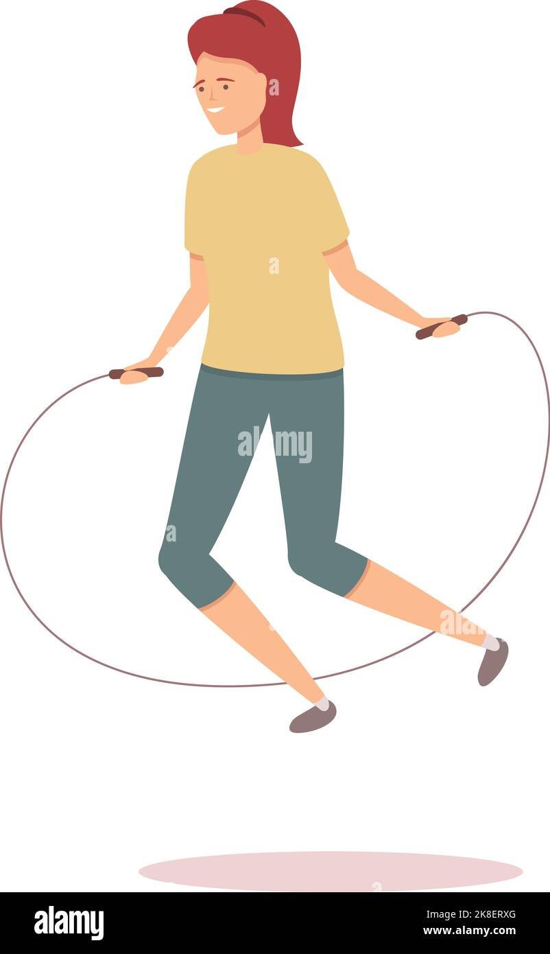 Jumping sport icon cartoon vector. Jump rope. Female activity Stock