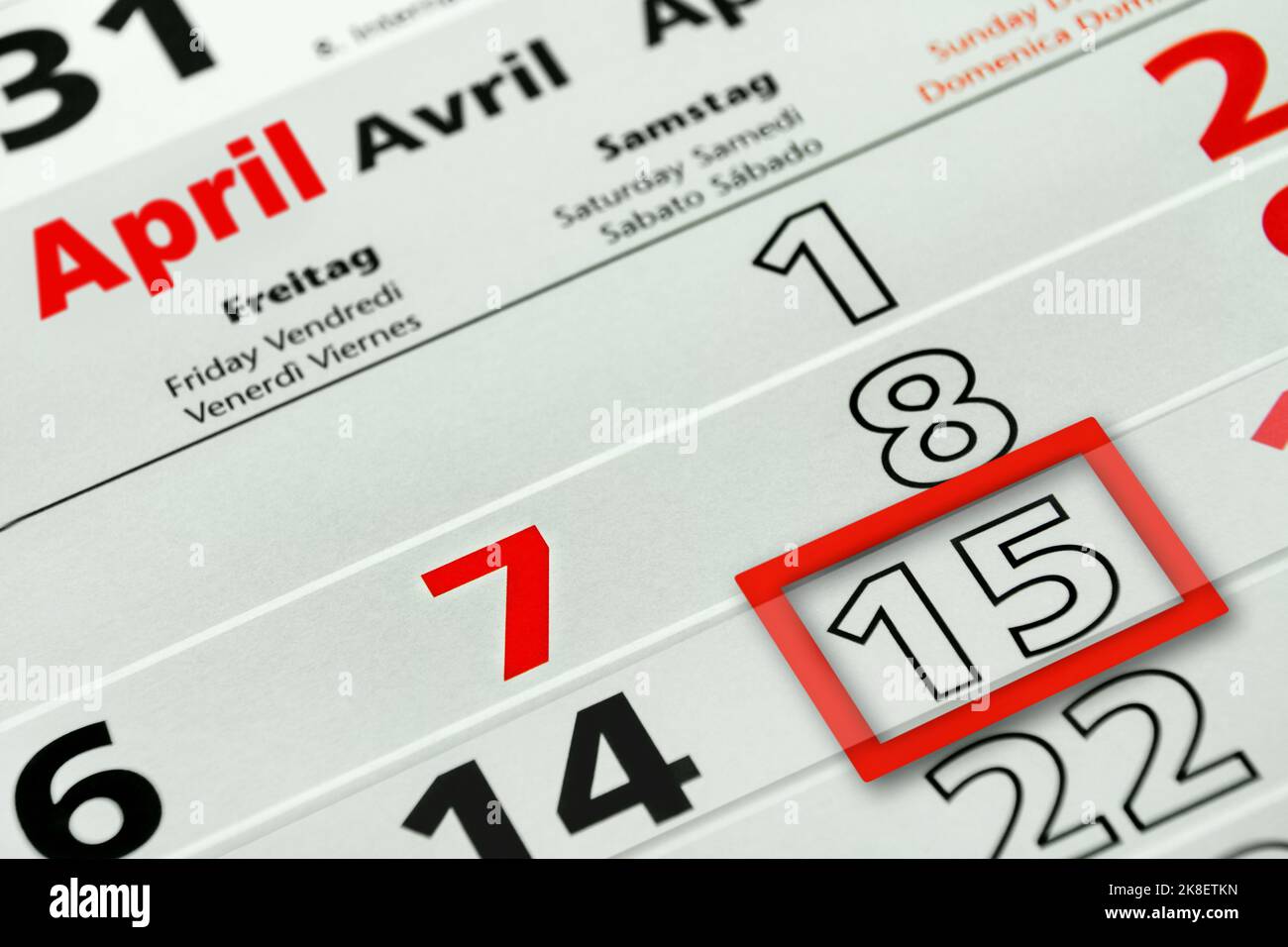 Deutscher Kalender und Datum 15. April 2023 Samstag Stock Photo - Alamy