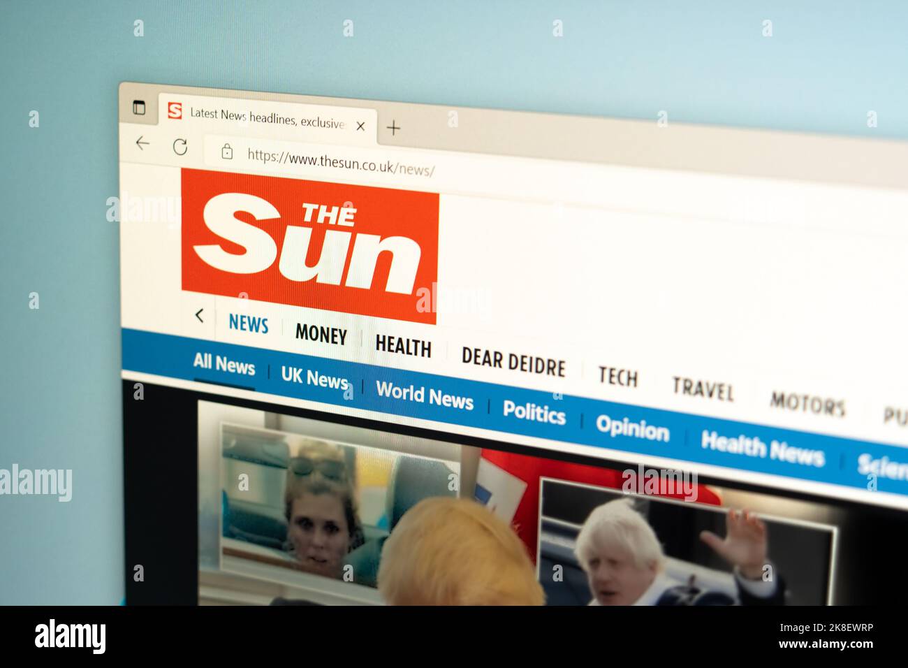Exeter, UK - October 2022: Online homepage of The Sun newspaper, a daily British tabloid published by the News Group Newspapers division of News UK, i Stock Photo