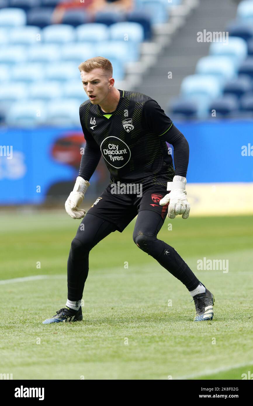SYDNEY, AUSTRALIA - OCTOBER 23: Joe Gauci of Adelaide United prepares a practice save before the match between Sydney FC and Adelaide United at Allianz Stadium on October 23, 2022 in Sydney, Australia Credit: IOIO IMAGES/Alamy Live News Stock Photo