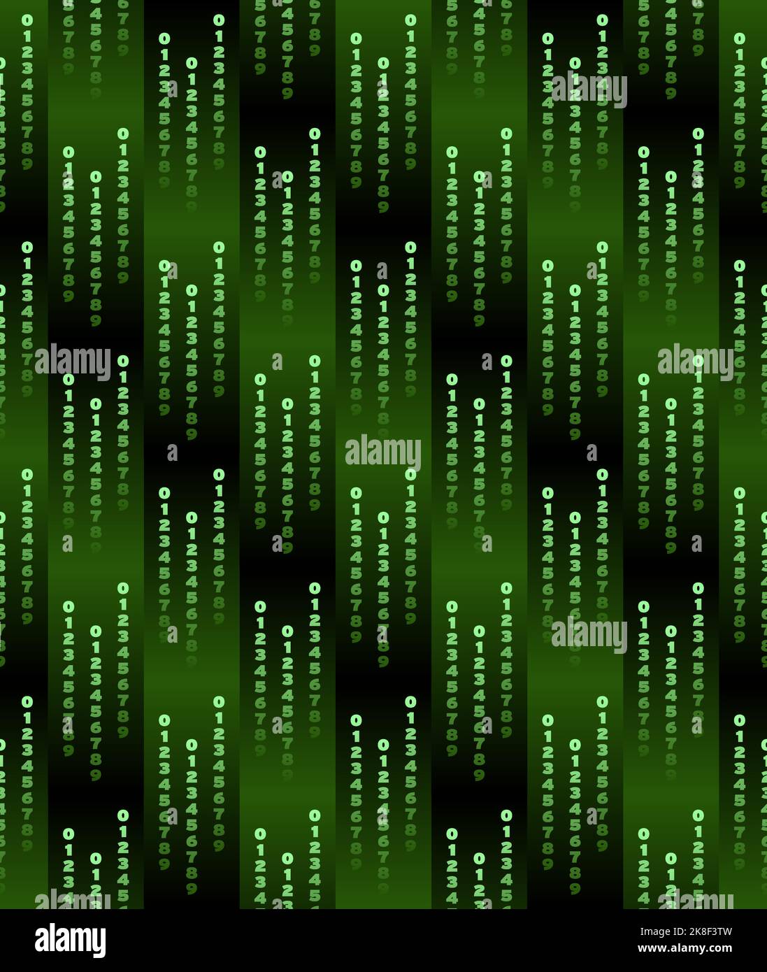 Vertical digits on green, vector seamless gradient text 0123456789 Stock Vector