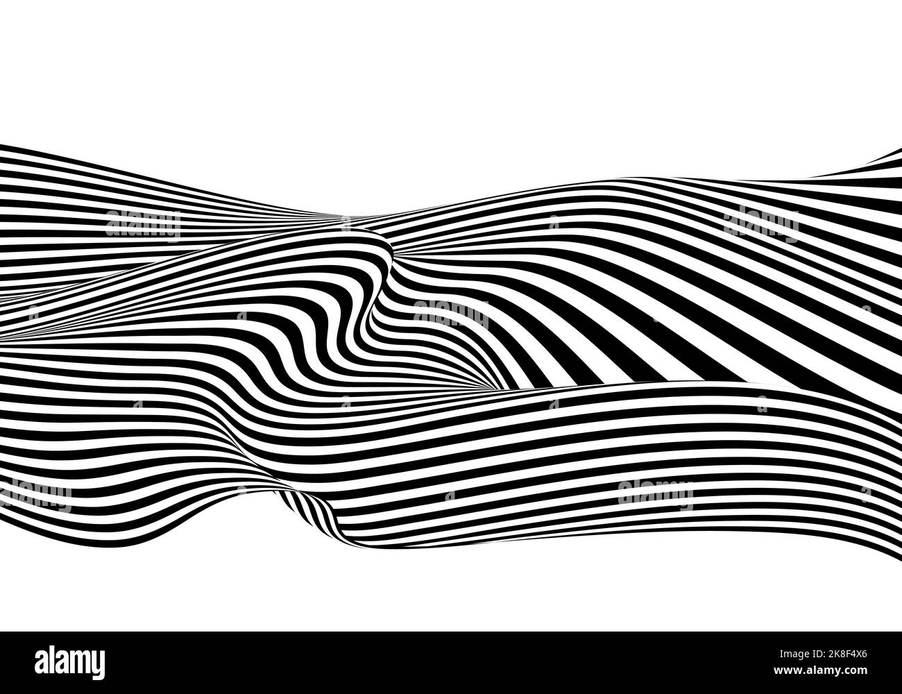 Abstract black and white op art lines pattern swirl wavy template. Artwork design isolated background. Illustration Stock Vector