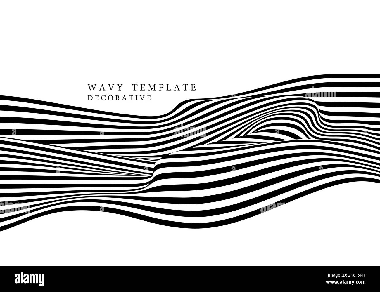 Abstract black and white op art lines pattern swirl wavy decorative template. Artwork design isolated background. Illustration Stock Vector