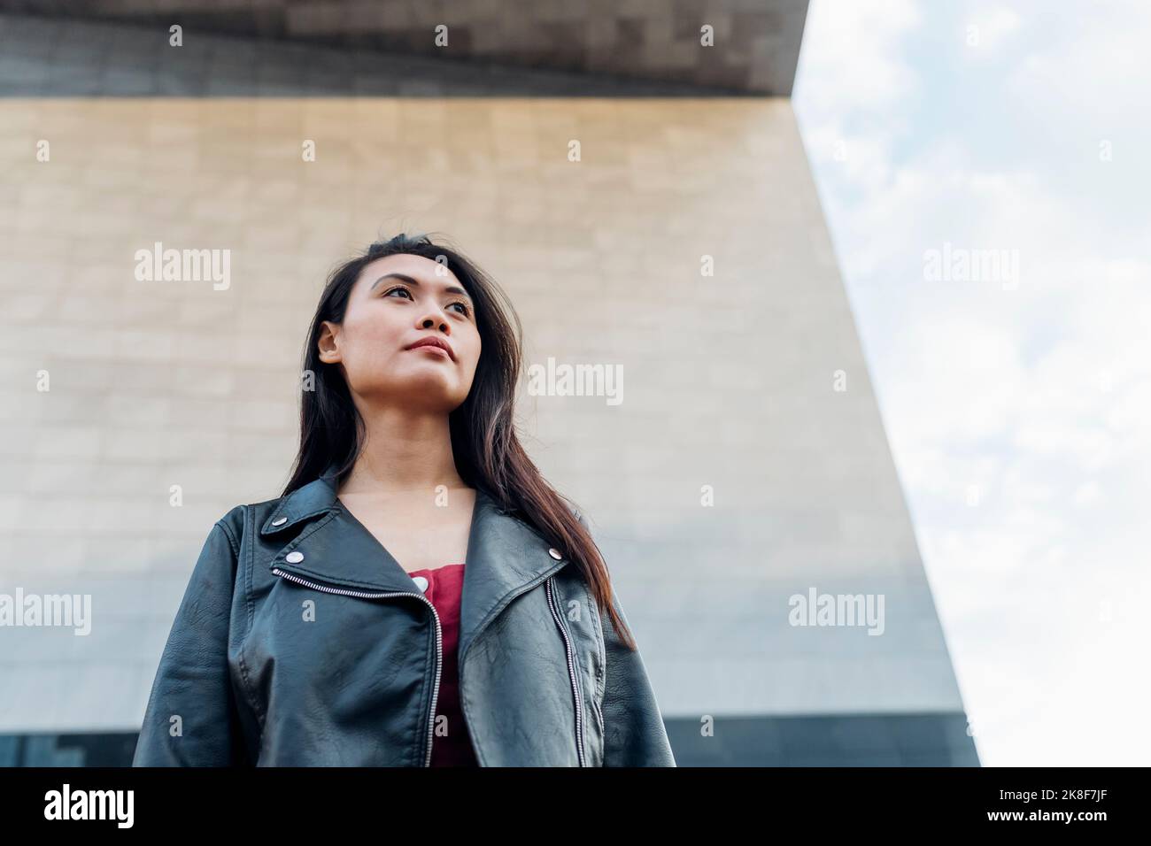 Asian woman in leather jacket hi-res stock photography and images - Alamy