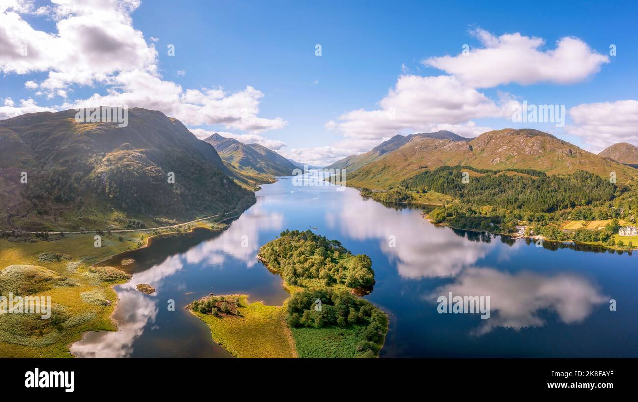 Aerial view of Glenfinnan Viaduct and Loch Shiel, Scotland Stock Photo