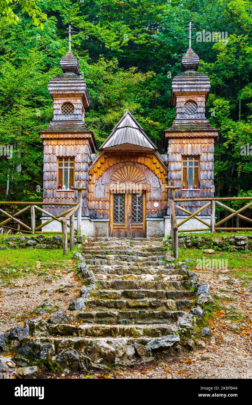 Slovenia, Facade of Russian Chapel on Vrsic Pass Stock Photo