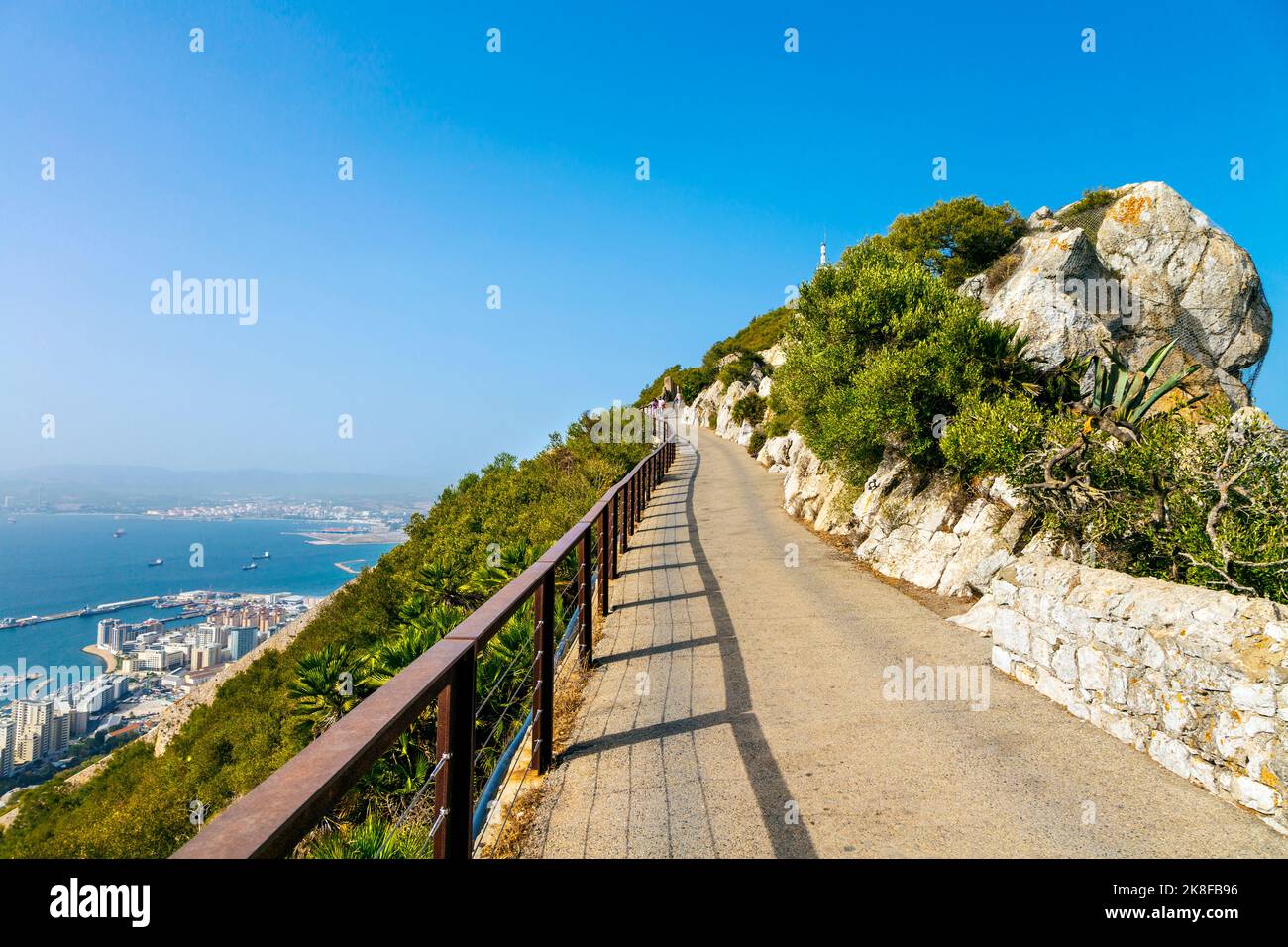 Walking path at the top of the Gibraltar Rock and the Upper Rock Nature Reserve, Gibraltar Stock Photo
