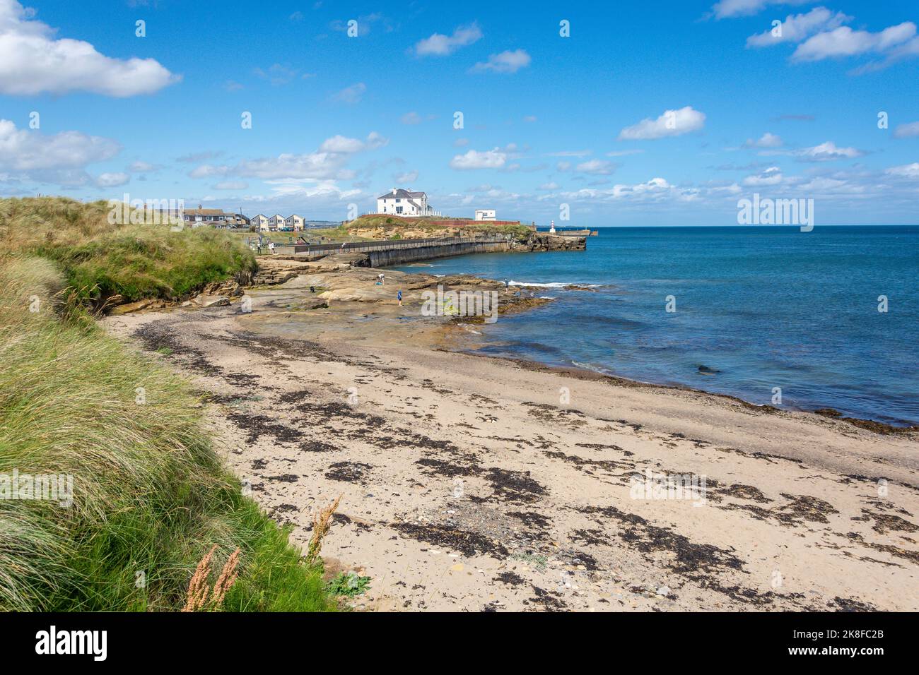Cliff House and rocky coastline, Amble, Northumberland, England, United