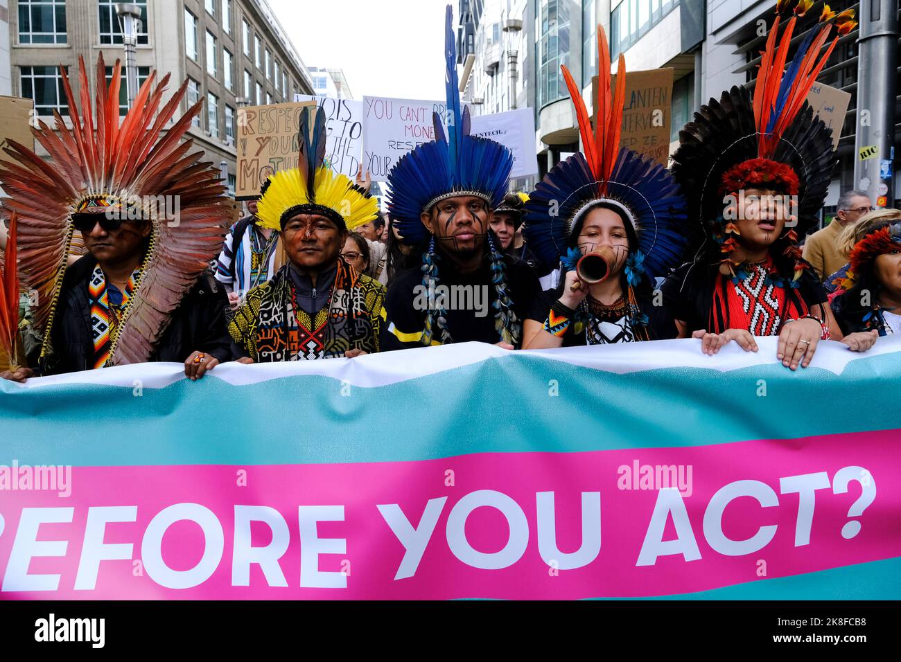 Brussels, Belgium. 23rd Oct, 2022. Members of an indigenous delegation