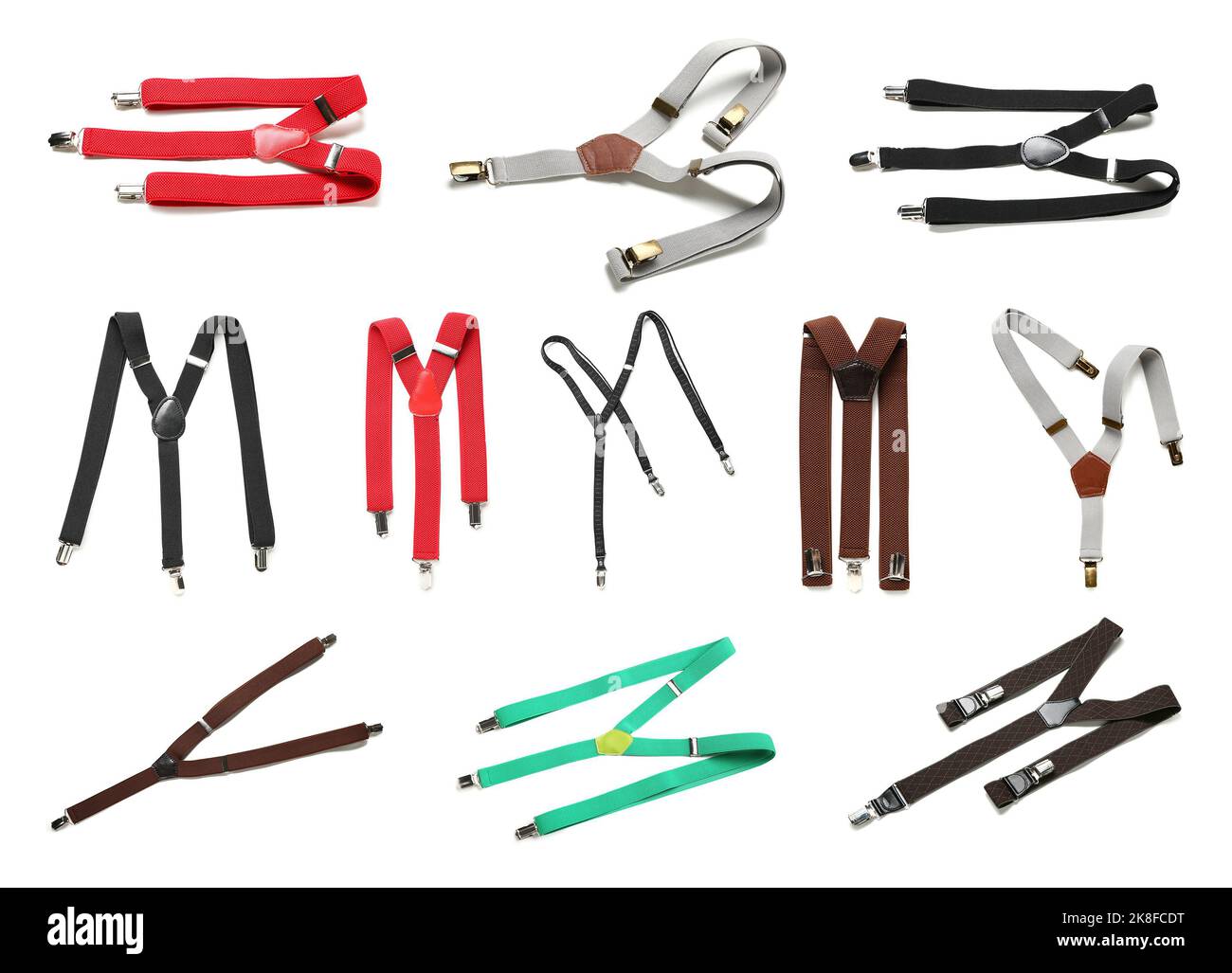 Collection of suspenders on white background Stock Photo - Alamy