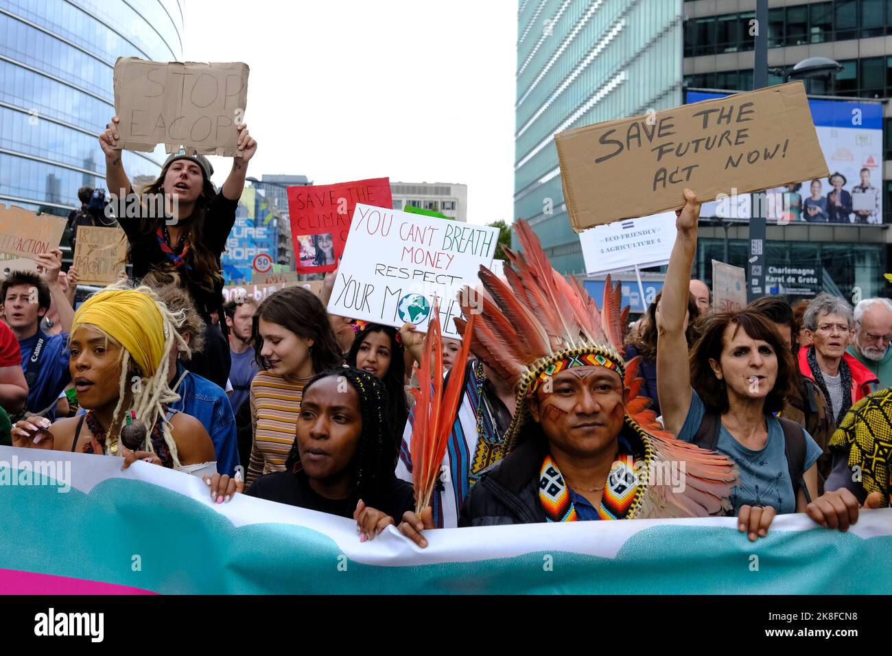 Brussels, Belgium. 23rd Oct, 2022. Members of an indigenous delegation