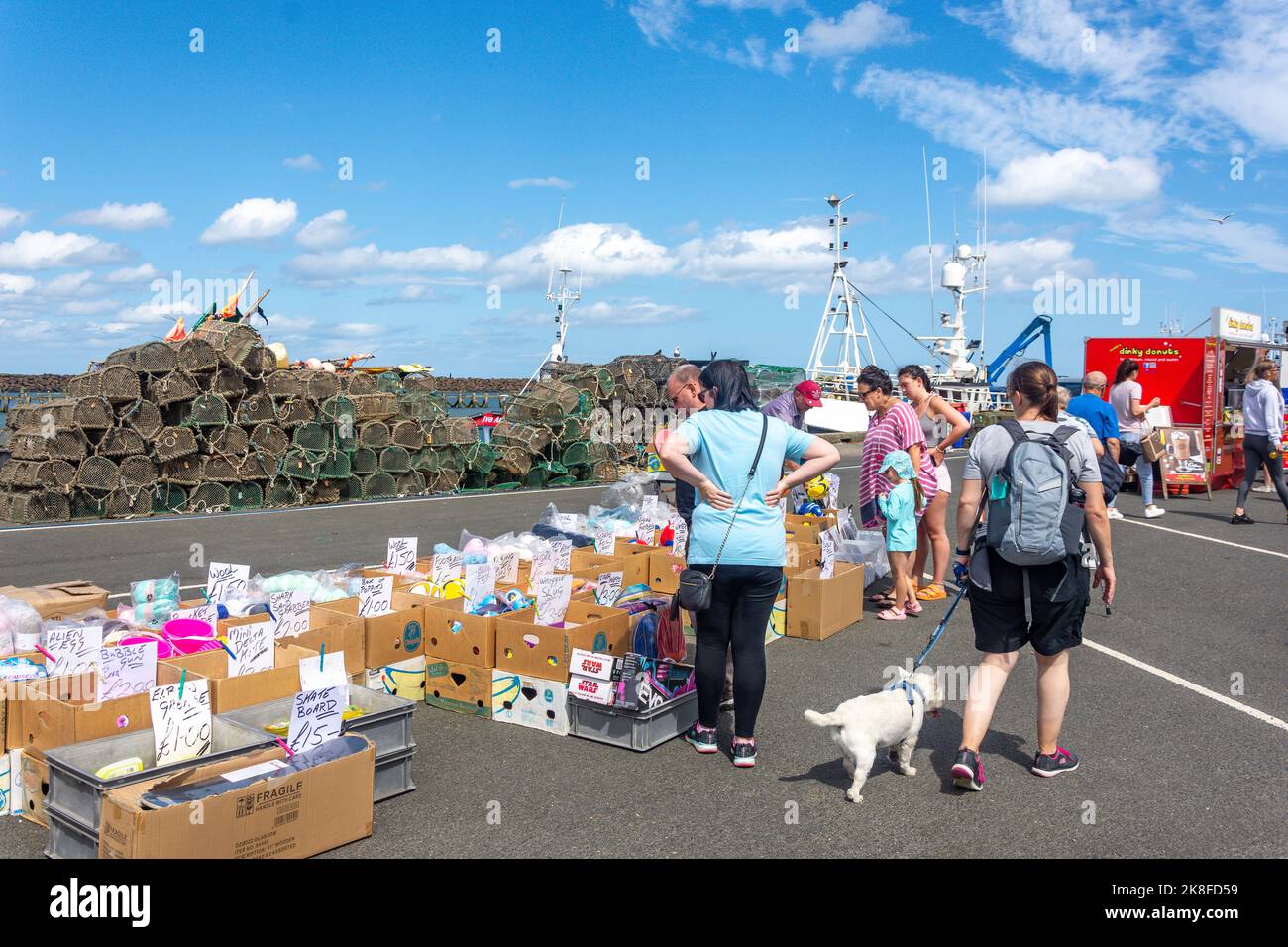 Market stall, Amble Quayside, Harbour Road, Amble, Northumberland, England, United Kingdom Stock Photo