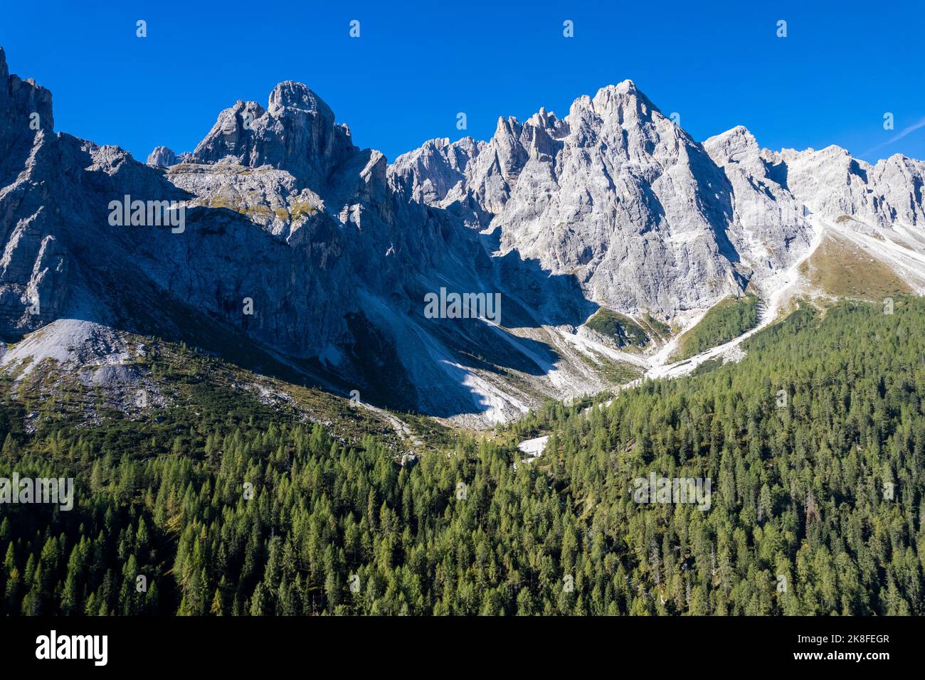 Italy, Trentino-Alto Adige/Sudtirol, Drone view of Sextener Rotwand mountain Stock Photo