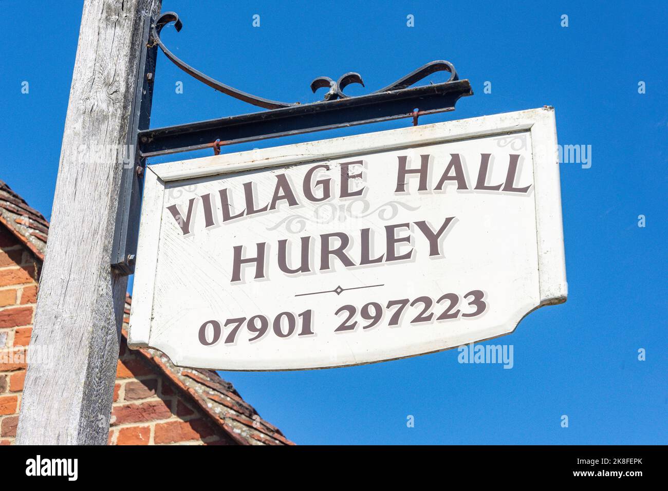 Village Hall sign, High Street, Hurley, Berkshire, England, United Kingdom Stock Photo
