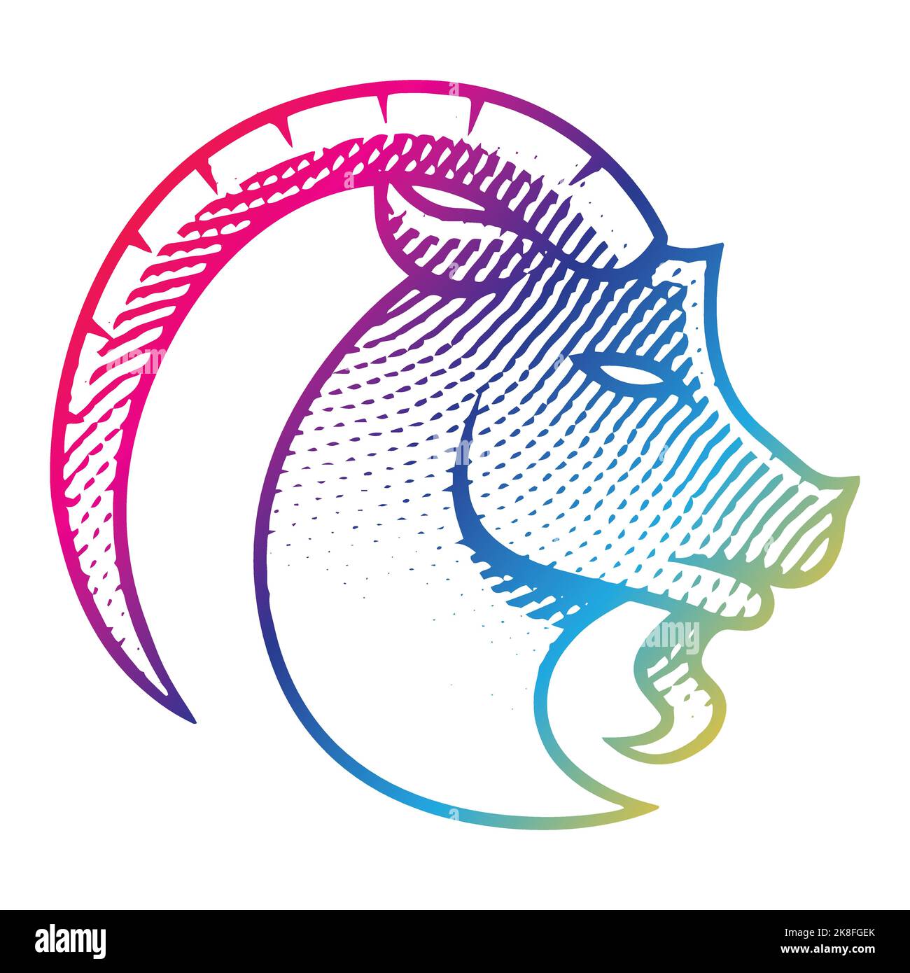 Illustration of Scratchboard Engraved Goat in Rainbow Colors isolated