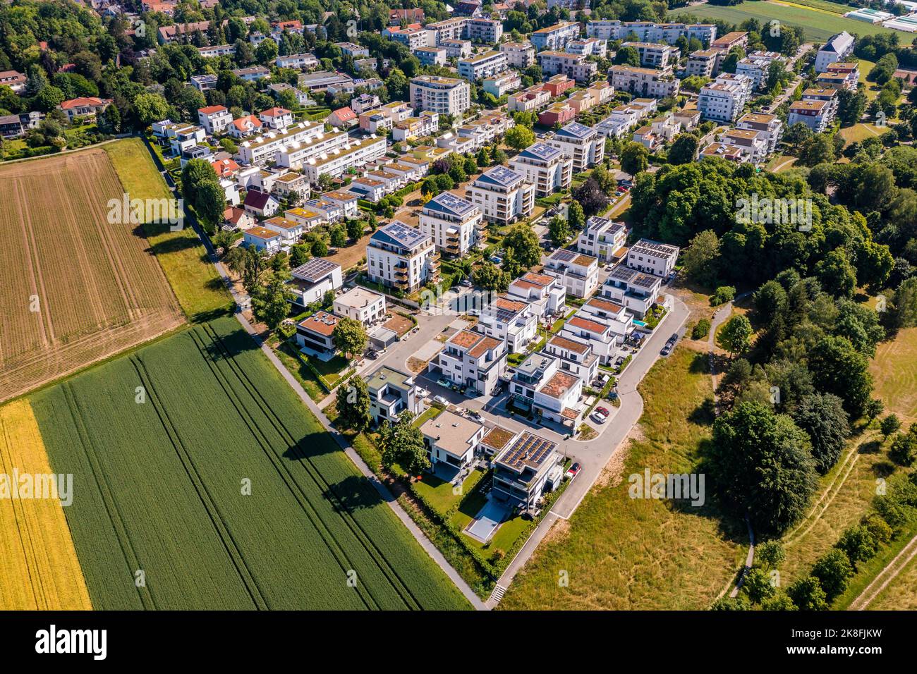 Aerial view rural suburb modern energy efficient houses hires stock