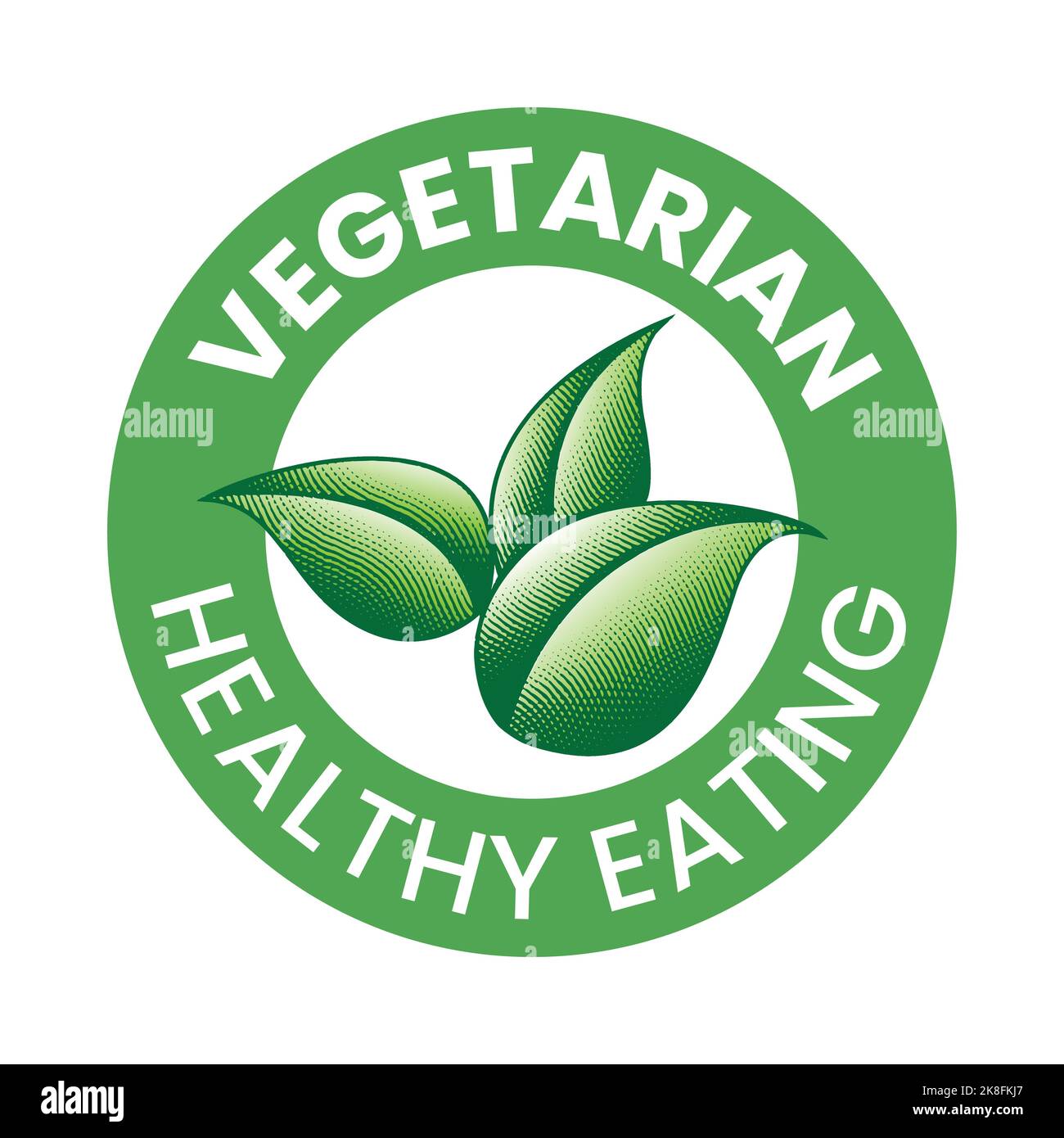 Vegetarian Plant Based Engraved Round Icon of Green Leaves isolated on ...