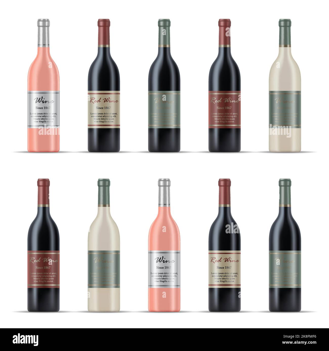 Illustration of Wine Bottles isolated on a White Background Stock ...