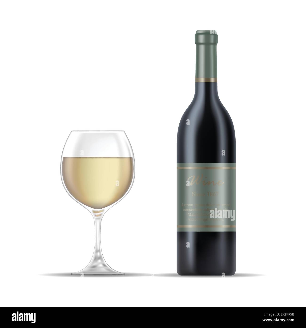 Illustration of White Wine Glass and a White Wine Bottle isolated on a ...