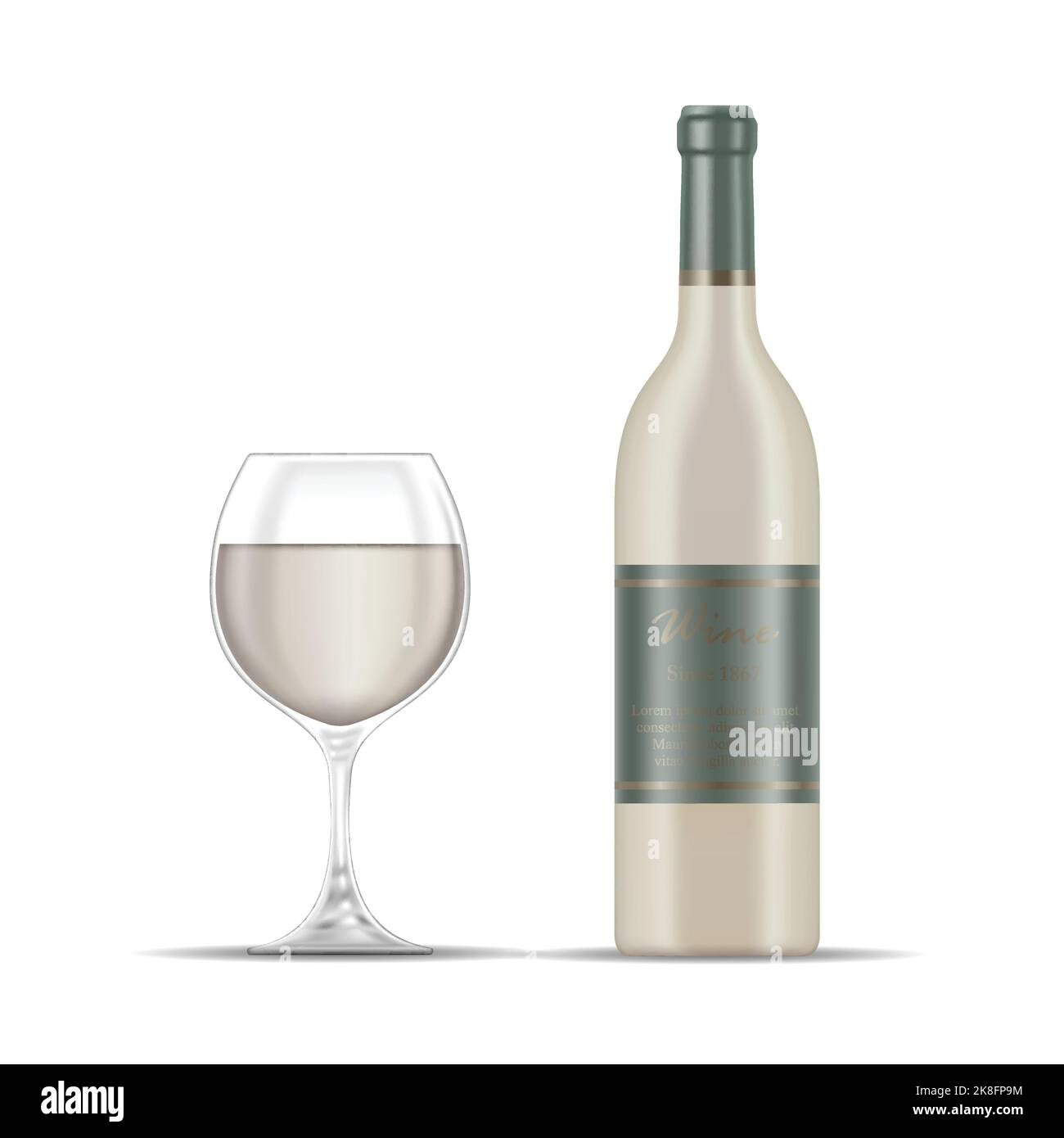 Illustration of White Wine Glass and Wine Bottle isolated on a White ...