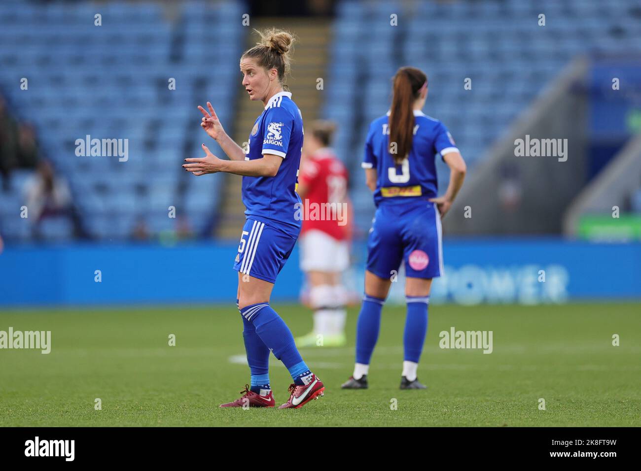 Leicester, UK. 23rd Oct, 2022. Leicester, England, October 23rd 2022: Sophie Howard (15 Leicester City) reacts during the Barclays FA Womens Super League game between Leicester City and Manchester United at the King Power Stadium in Leicester, England. (James Holyoak/SPP) Credit: SPP Sport Press Photo. /Alamy Live News Stock Photo
