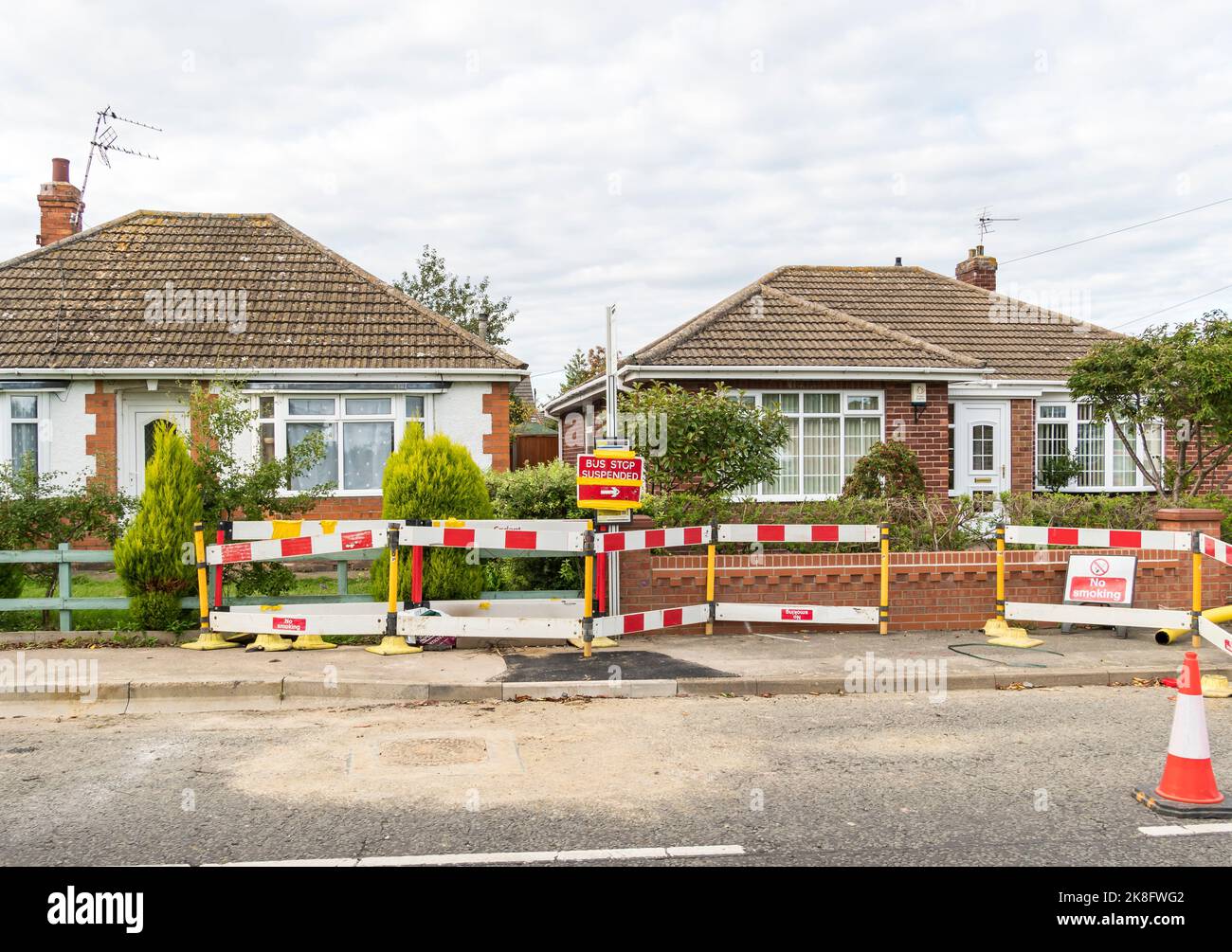 Bus stop closed due to roadworks, cherry willingham, Lincoln 2022 Stock Photo