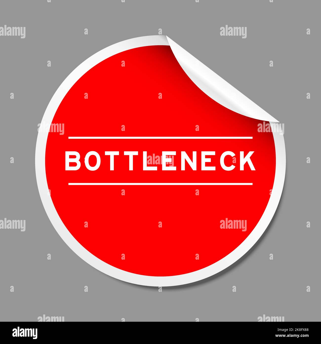 Red color peel sticker label with word bottleneck on gray background Stock Vector