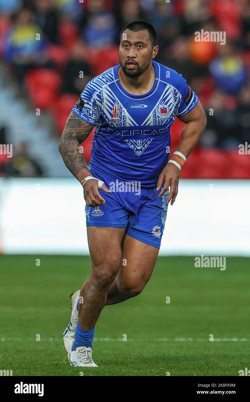Ligi Sao of Samoa during the Rugby League World Cup 2021 Cup Group A