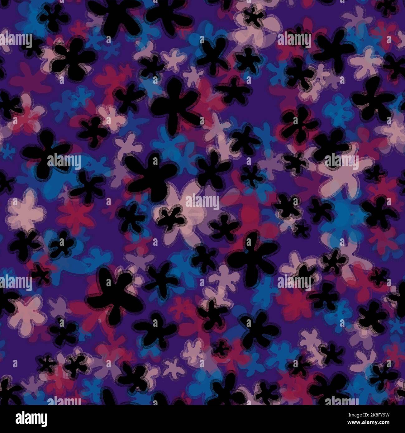 Trendy fabric pattern with hand drawn miniature colorful flowers on ...